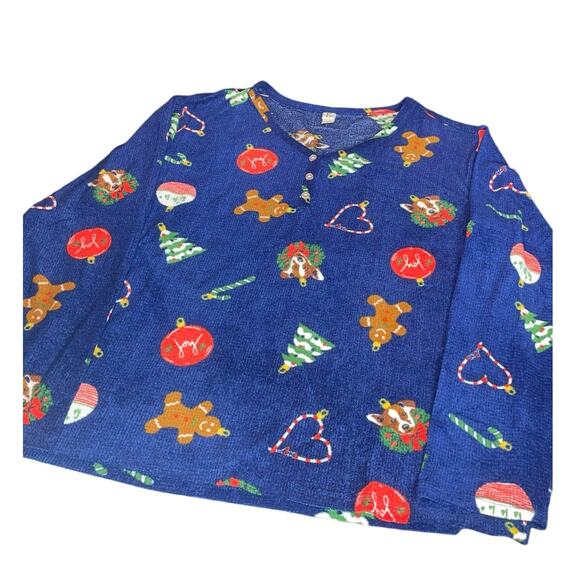 Christmas Holiday Pajama Set Large Gingerbread Ornament Tree Lounge Top Bottom - Picture 12 of 13